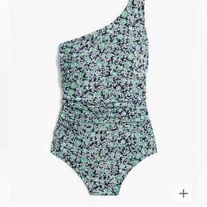 J.Crew Floral Ruched One-Shoulder Swimsuit - Navy/Green - Size L - NWT